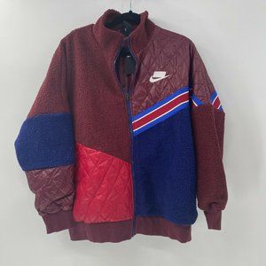 Nike Retro Maroon Sherpa Fleece Quilted Track Jacket womans M gently worn